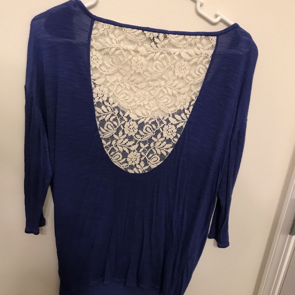 Blue American eagle top with lace back